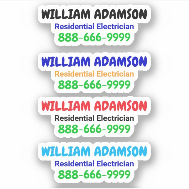 4 Promotional Electrician Phone Number | Contact Sticker (Front)