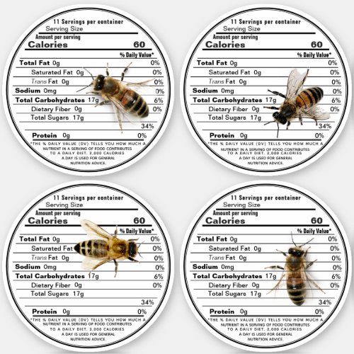 4 Realistic Bees 275 Honey Nutrition Fact Labels