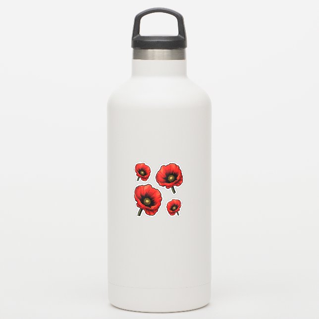 4 red poppies sticker (Waterbottle)