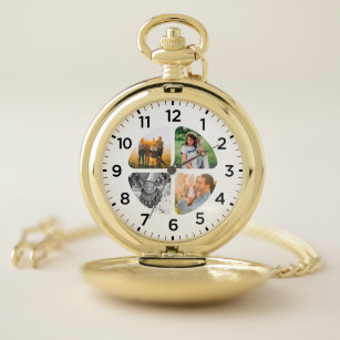 4 Rounded Photo Personalized  Gold Pocket Watch