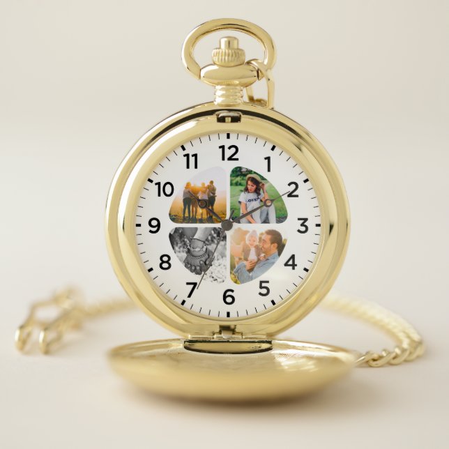 4 Rounded Photo Personalized  Gold Pocket Watch (Inside)