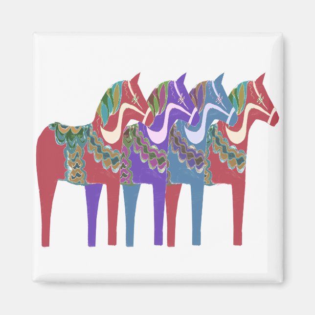 4 Scandinavian Dala Horses Magnet (Front)
