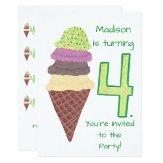 4 Scoops of Ice Cream Birthday Party Invitations