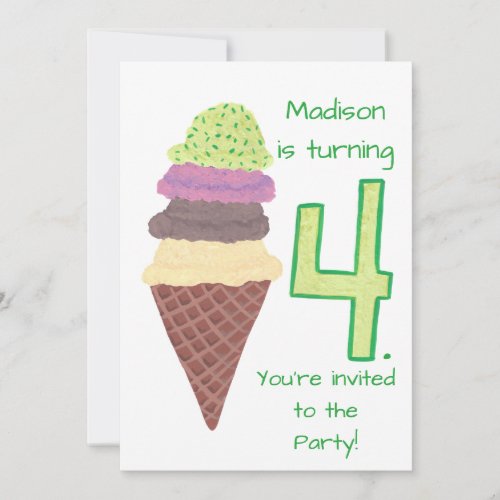 4 Scoops of Ice Cream Birthday Party Invitations