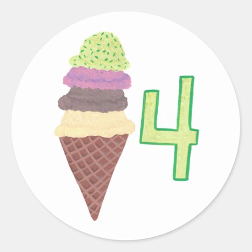 4 Scoops of Ice Cream Birthday Stickers