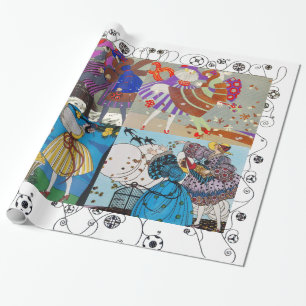 4 SEASONS ART DECO BEAUTY FASHION COSTUME DESIGN WRAPPING PAPER