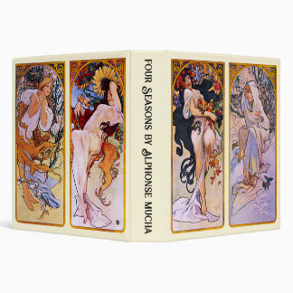 4 Seasons by Alphonse Mucha, Vintage Art Nouveau 3 Ring Binder