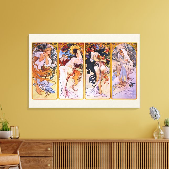 4 Seasons by Alphonse Mucha, Vintage Art Nouveau Canvas Print (Insitu(LivingRoom))