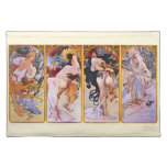 4 Seasons by Alphonse Mucha, Vintage Art Nouveau Cloth Placemat