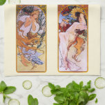 4 Seasons by Alphonse Mucha, Vintage Art Nouveau Kitchen Towel
