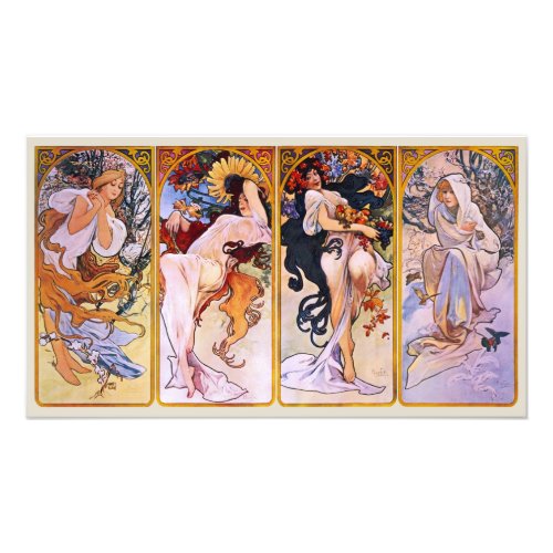 4 Seasons by Alphonse Mucha, Vintage Art Nouveau Photo Print