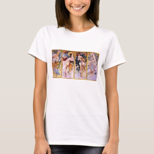 4 Seasons by Alphonse Mucha Vintage Art Nouveau T_Shirt