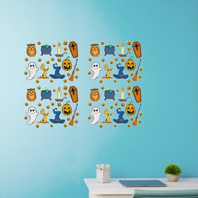 4 Sets Halloween Pumpkin Owl Broom Candle 40"x 28" Wall Decal (Home Office)