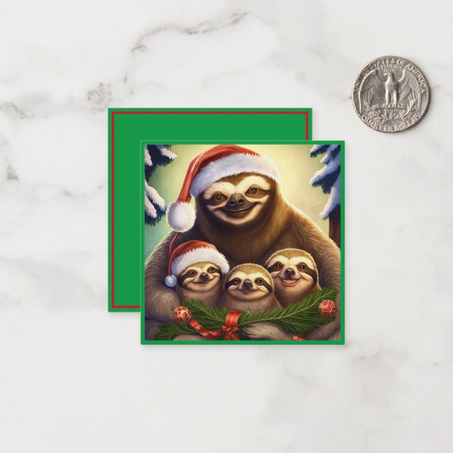 4 Sloths Family Holidays Note Card (Front/Back In Situ)