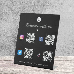 4 Social Media Qr Code Black Logo TikTok Facebook Pedestal Sign