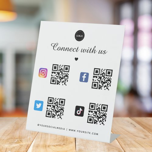 4 Social Media Qr Code Heart Logo TikTok Facebook Pedestal Sign