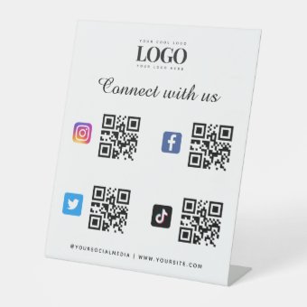 4 Social Media Qr Code Scan Logo TikTok Instagram Pedestal Sign | Zazzle