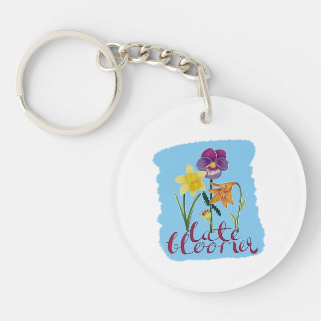4 Spring and Summer Flowers with Fancy Text Keychain (Front)