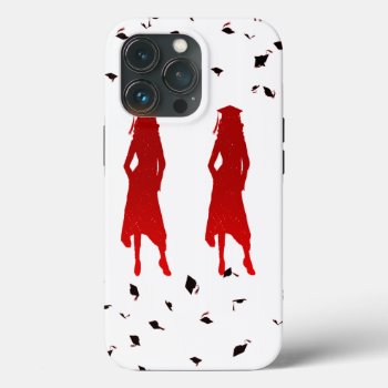 4 Spunky Female Grad Silhouttes In Bright Red Otte Iphone 13 Pro Case by BlayzeInk at Zazzle