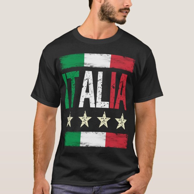 4 Star Italia with Italian flag distressed retro T-Shirt (Front)