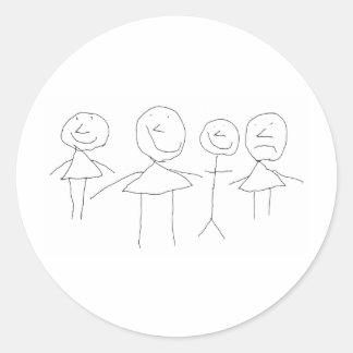 4 Stick Figures Classic Round Sticker