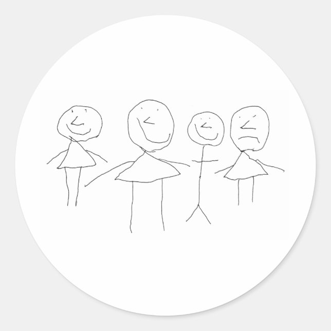 4 Stick Figures Classic Round Sticker (Front)