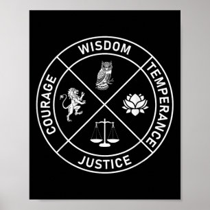 4 Stoic Virtues Wisdom Temperance Justice Courage Poster