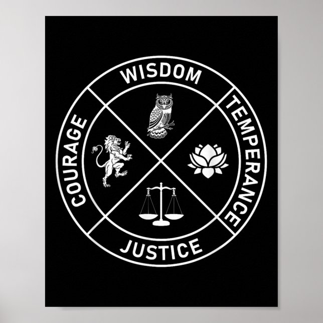 4 Stoic Virtues Wisdom Temperance Justice Courage  Poster (Front)