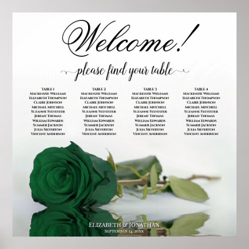 4 Table Emerald Green Rose Elegant Seating Chart