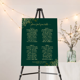 4 Table Frilly Emerald Green & Gold Seating Chart Foam Board