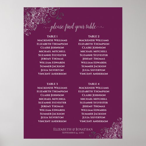 4 Table Lacy Gray Wedding Seating Chart Cassis