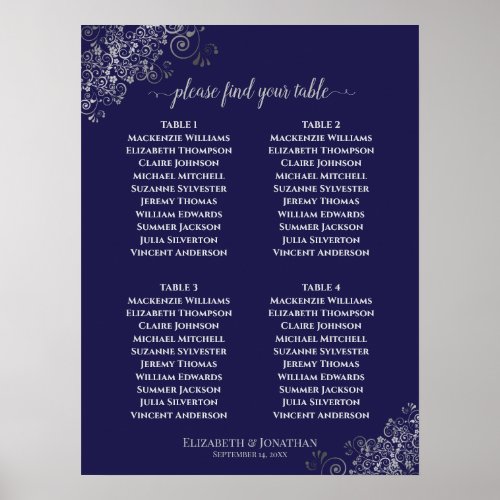 4 Table Lacy Gray Wedding Seating Chart Navy Blue