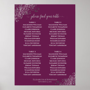 4 Table Magenta Plum & Ornate Silver Seating Chart