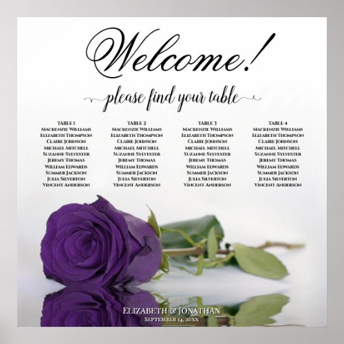 4 Table Royal Purple Rose Elegant Seating Chart