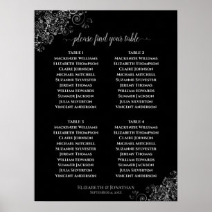 4 Table Silver Frills Wedding Seating Chart Black