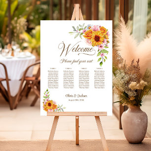4 Table Yellow Pink Floral Wedding Seating Chart Foam Board