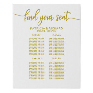 4 Tables Wedding Seating Chart Gold Calligraphy Fa Faux Canvas Print