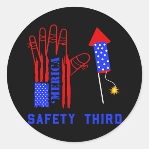 4 th of July Firework Safety Third Classic Round Sticker