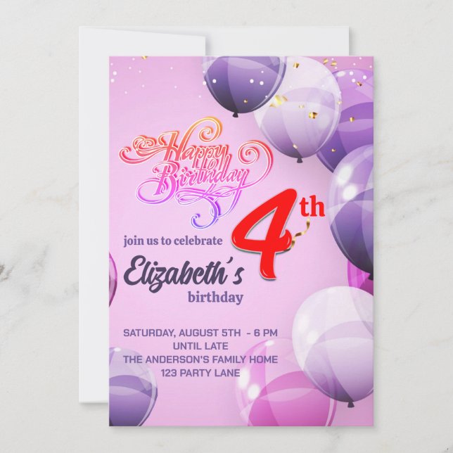 4 TH YEARS OLD GIRLS BIRTHDAY INVITATION (Front)