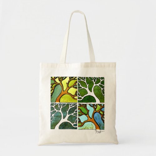 4 Trees in Watercolor and Pen &amp; Ink Tote Bag