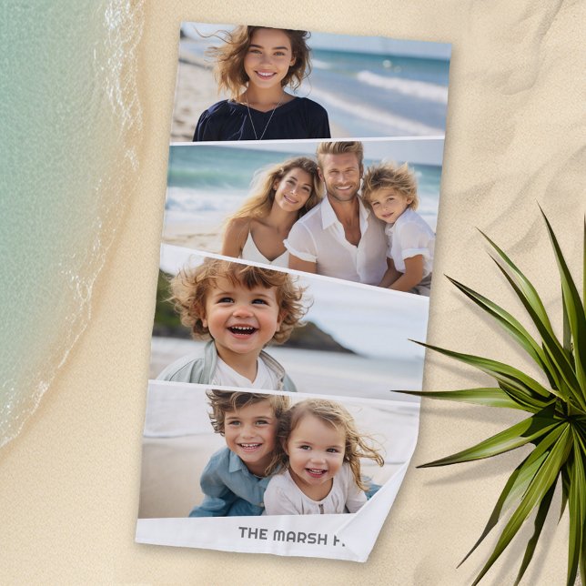 4 Uneven Photo Collage - Funky Quadrilateral Art Beach Towel (Personalized Beach Towel with Photos and Text)