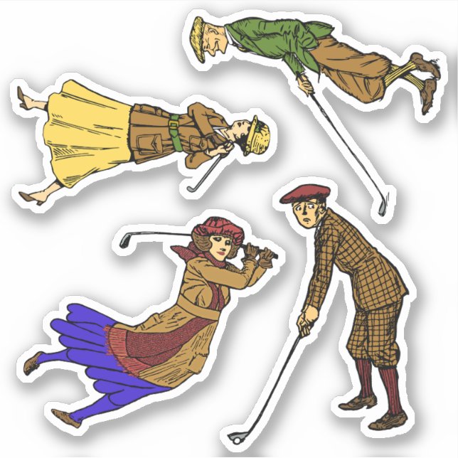 4 Vintage Golfers Stickers (Front)