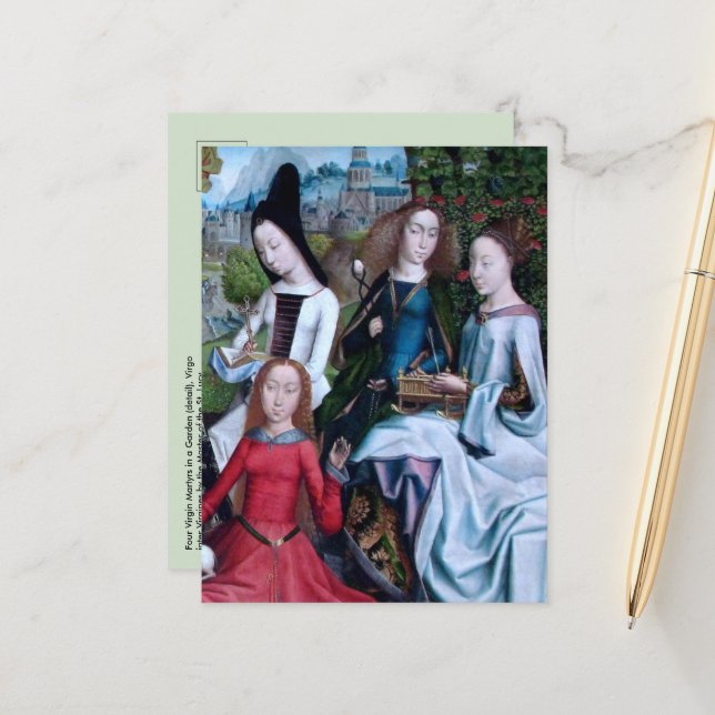 4 Virgin Martyrs in a Garden (detail; M 070) Postcard (Front/Back In Situ)
