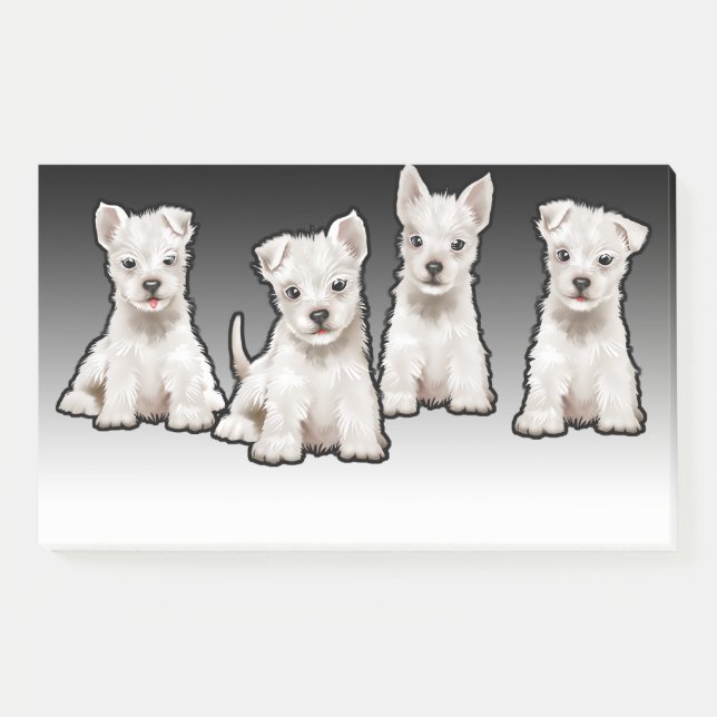 4 Westy pups wide black fade note block (Front)