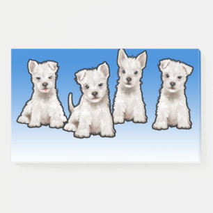 4 Westy pups wide blue fade Post-it note block
