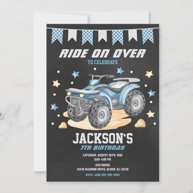 4 Wheeler Birthday Invitation / Quad Bike / ATV (Front)