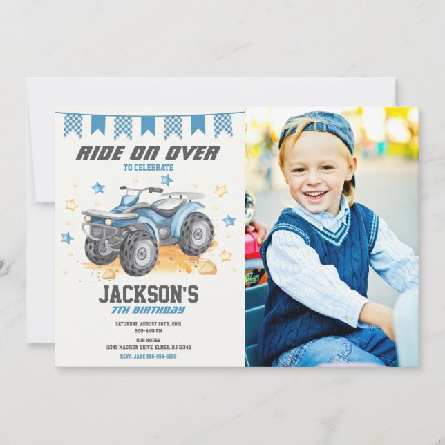 4 Wheeler Birthday Photo Invitation / Quad Bike (Front)