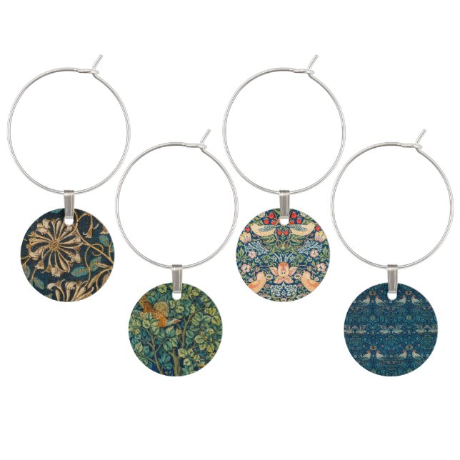 4 William Morris Wine Charms for Wine Lovers (Staggered)