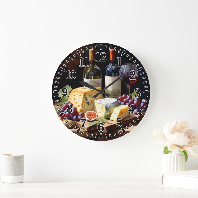 #4  Wine and Cheese  Large Clock (Home)