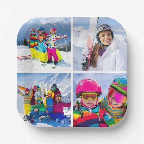 4 Winter Vacation Photo Grid Collage Paper Plates